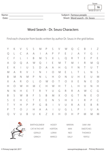 Dr. Seuss Word Search