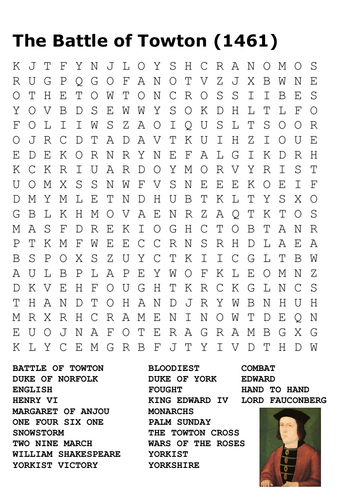 The Battle of Towton - War of the Roses Word Search