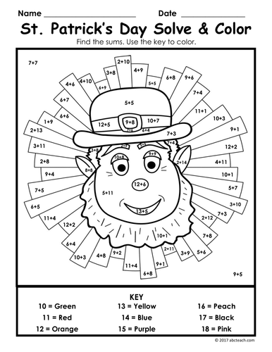 St. Patrick's Day Color & Solve (4 worksheets in 1)