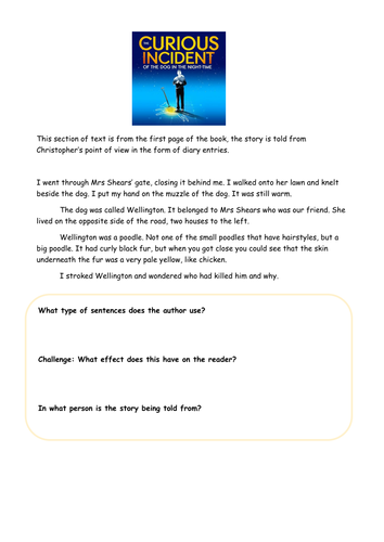 Curious Incident- full lesson. Comprehension and writing task KS3 and KS4