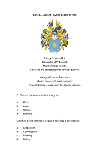 KS 3 Heat and Energy end of unit test EDITABLE