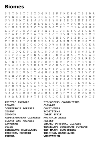 Biomes Word Search