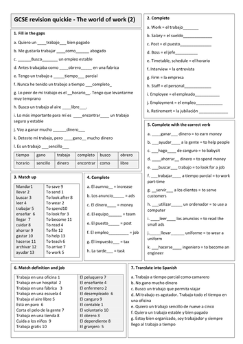 2 NEW Spanish revision quickies WITH ANSWER KEY (March 2017) - World of work