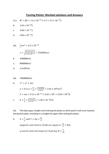 Answers and Worked Solutions to A-level Turning points booklet