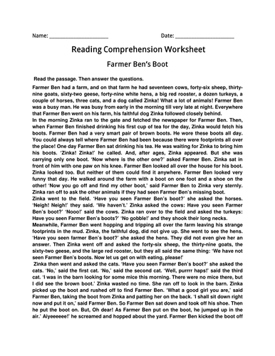 Worksheet of Comprehension