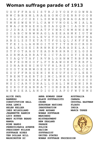 Woman suffrage parade of 1913 Word Search