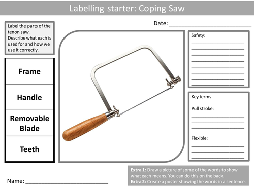 10 Design Technology Tools Labellers KS3 GCSE Keyword Starters Labelling Cover Lesson Homework
