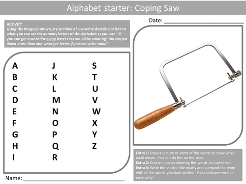 10 Design Technology Tool Alphabet Analysers KS3 GCSE Keyword Starters Wordsearch Cover Lesson