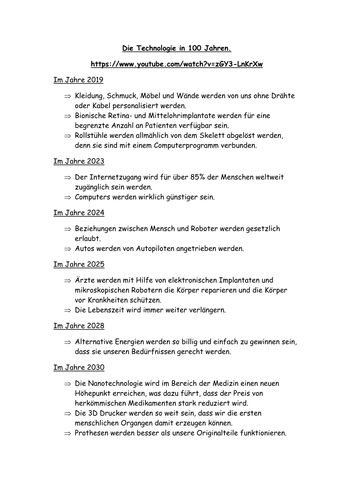 Die Technologie in 100 Jahren - A2 German