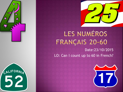 Numbers 20-60 in French