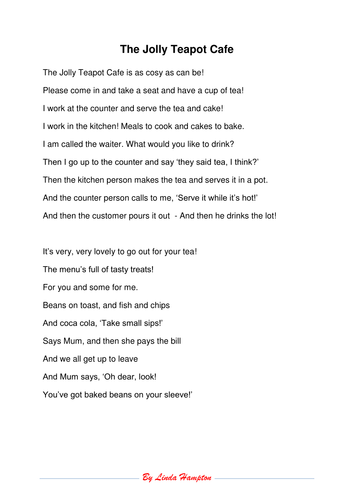 Poem - The Jolly Teapot Cafe - Good fun poem about working in/going to a café!