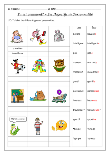 FRENCH - PERSONALITIES KS3 - WORKSHEETS
