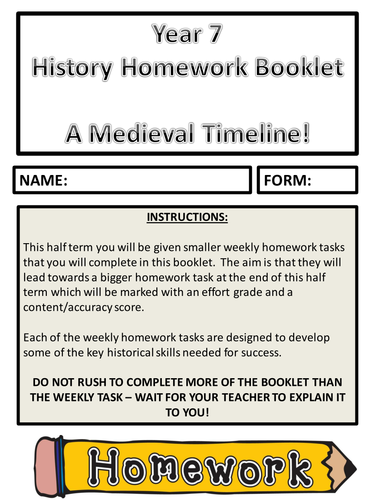 Year 7 Medieval Monarchs homework booklet to last a half term