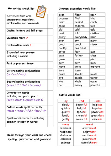 Y2 Writing Checklist