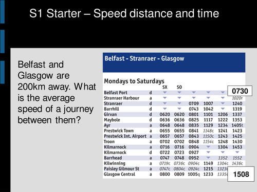 Distance Speed Time - reading timetables