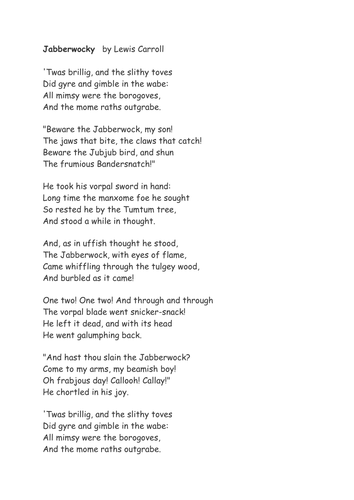 Jabberwocky - comprhension/language