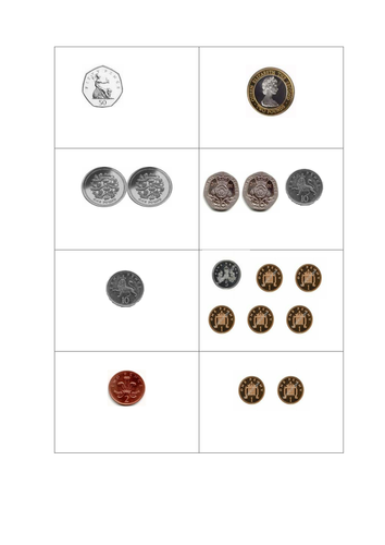 Coin Cards UK Money Recognise different amounts of coins