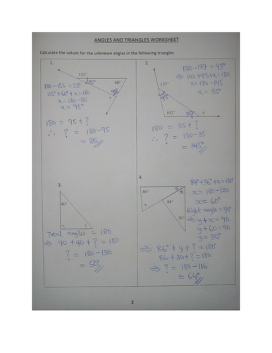 ANGLES AND TRIANGLES WORKSHEET WITH ANSWERS