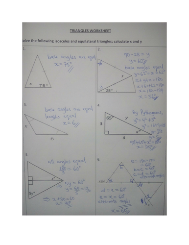 TRIANGLES WORKSHEET WITH ANSWERS