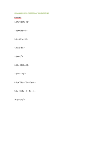 EXPANSION AND FACTORISATION EXERCISES