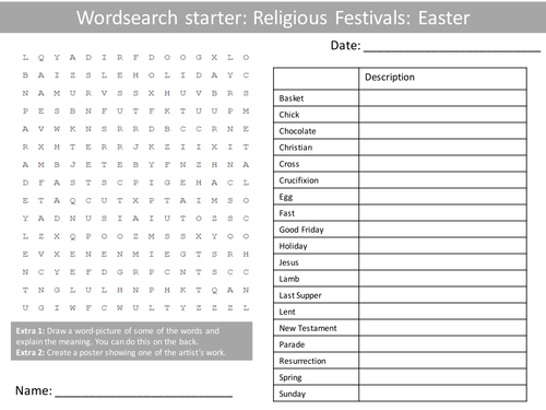 Easter Starter Activities Religious Education Wordsearch, Anagrams Crossword Cover Homework Lesson