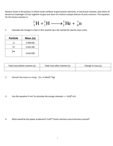 NEW AQA 2016 Physics - Nuclear Fusion (and Fission) | Teaching Resources