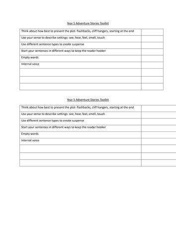 Toolkits (success criteria) examples for Year 5/6