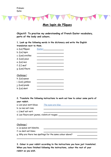 mon lapin de paques ks2 ks3 easter worksheet teaching resources