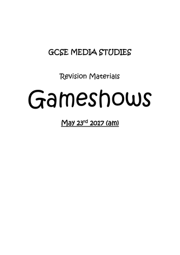 AQA GCSE Media Studies 2017 - Gameshows Revision Workbook