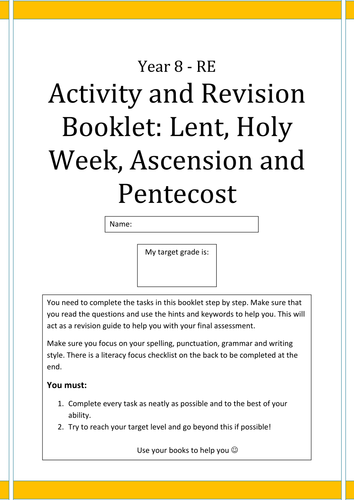 Differentiated revision and assessment booklets on Lent, Holy Week, Pentecost and the Ascension