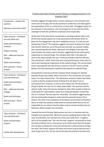 'An Inspector Calls' model essay on Sheila for AQA GCSE ...