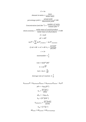 OCR B Salters Chemistry maths equations