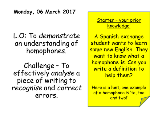 Homophones - Key Stage 3 English