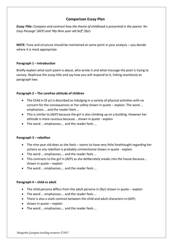 Poems of the Decade - comparison essay plan 'To my nine year old self' & 'An Easy Passage'