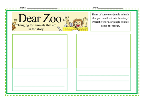 Dear Zoo Literacy Worksheets - Year One