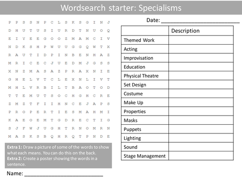 Drama Roles Specialisms Wordsearch Crossword Anagrams Keyword Starters Homework Cover Plenary Lesson