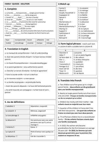 A LEVEL REVISION QUICKIE - FAMILY (WITH SOLUTION)