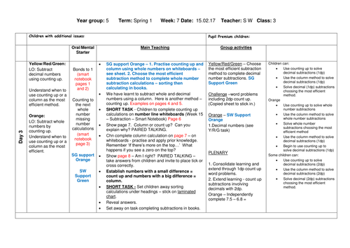 Y5 Adding decimals lesson plan