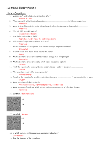 Science Triology AQA: 100 Marks Biology Paper 1