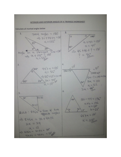 ANGLES IN TRIANGLES WORKSHEET WITH ANSWERS