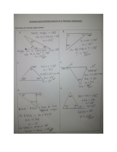 Angles In Triangles Worksheet With Answers