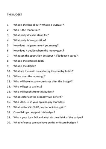 the budget 20 questions form time