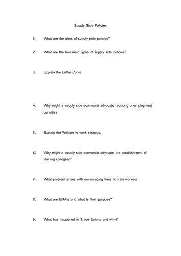 questions/worksheet/ template for supply side test/notes/research