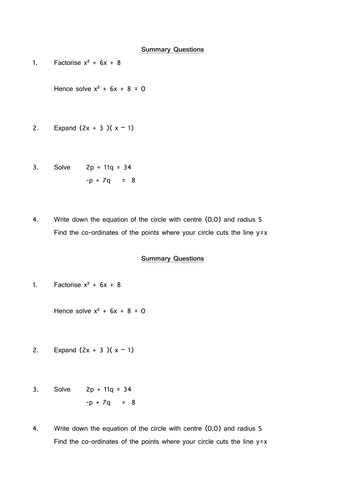 starter/plenary/ test/ homework/ revision