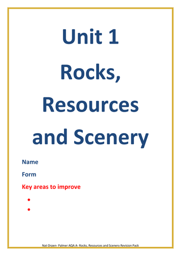 AQA A- Rocks, Resources and Scenery Revision Pack