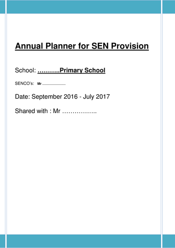SEND Action Plan and Year Planner Completed Example Word Document Editable.