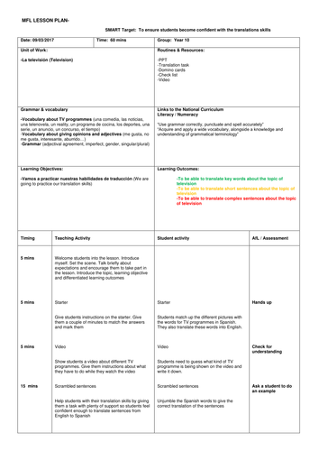 Lesson on television, translation skills GCSE