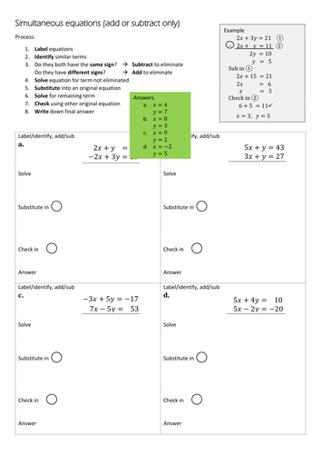 Simultaneous equations - add/sub (scaffolded)