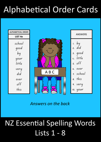 NZ Essential Spelling Words - alphabetical order cards