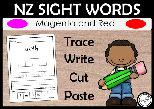 New Zealand Sight Words – Magenta and Red - Trace Write Cut Paste